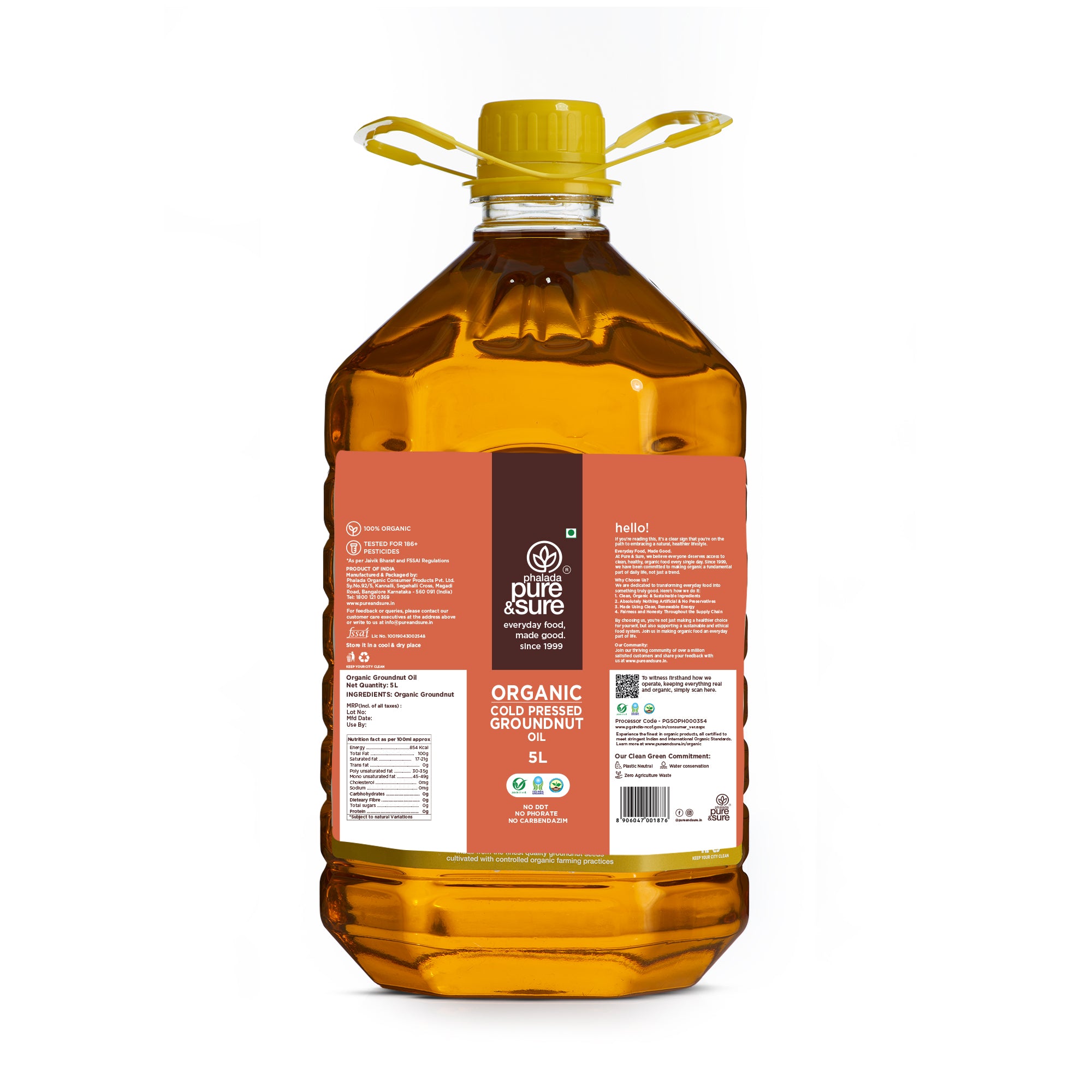 Phalada Pure and Sure Organic Cold Pressed Groundnut Oil 5L Front
