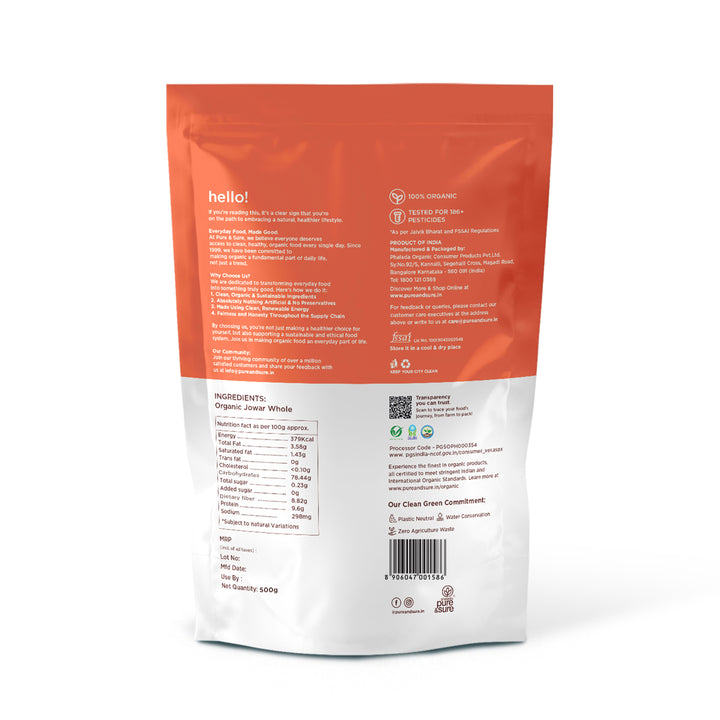 Phalada Pure and sure Organic Jawar Flour 500g Back