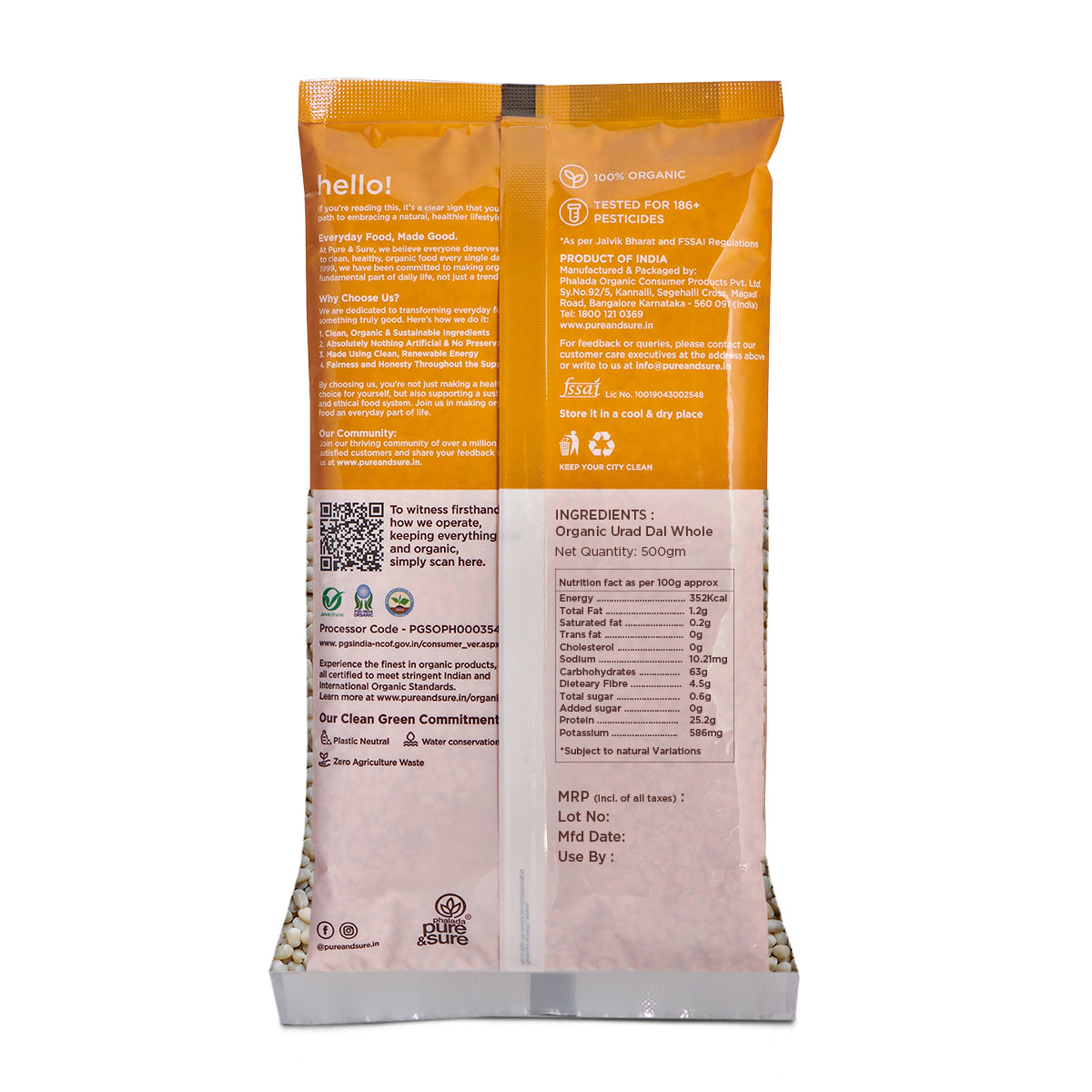 Organic Urad Dal Split Whole - 500g