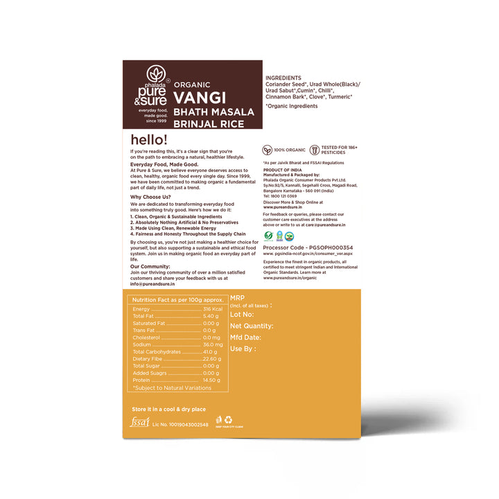 Organic Vangibath Masala Back
